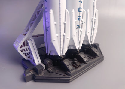 The base of the launch table and landing legs of the Falcon Heavy rocket from SpaceX in 1:200 scale